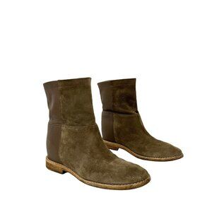 Vince Size 6.5 Grayson Suede Leather Hidden Wedge Ankle Boots In Flint